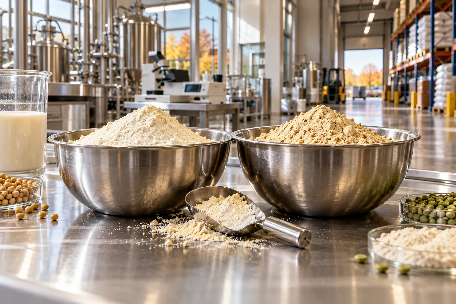 Pea versus soy protein isolate in dairy formulation stability